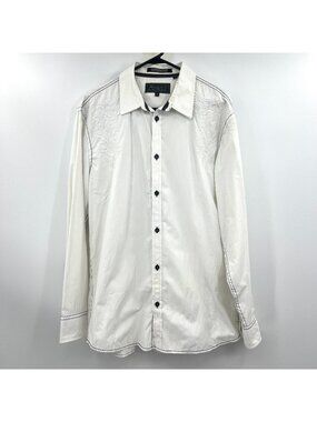 Roar Y2K Embroidered White Button Front Shirt Men's XL